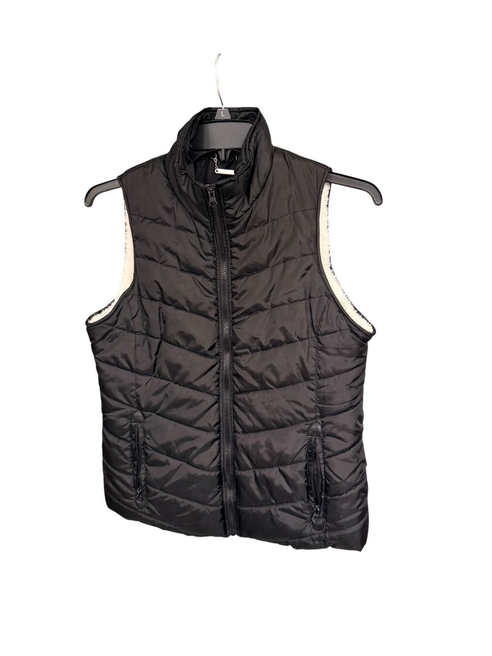 Indigo Saints Puffer Vest Womens M Black White Trim Full Zip Quilted